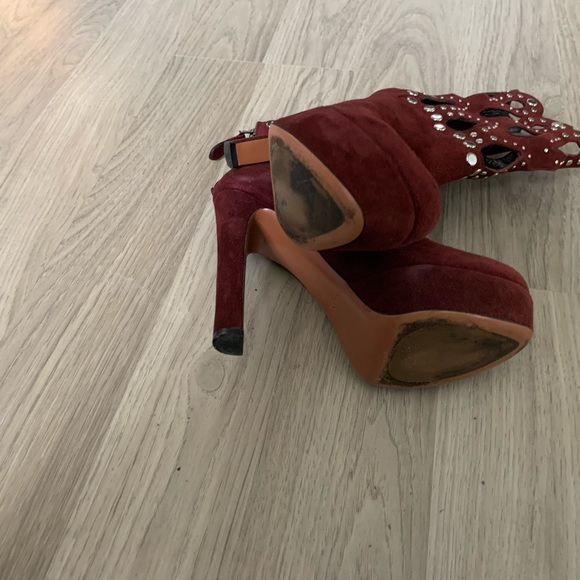 Alaia burgundy suede studded grommet rivet cutout - Picture 7 of 8